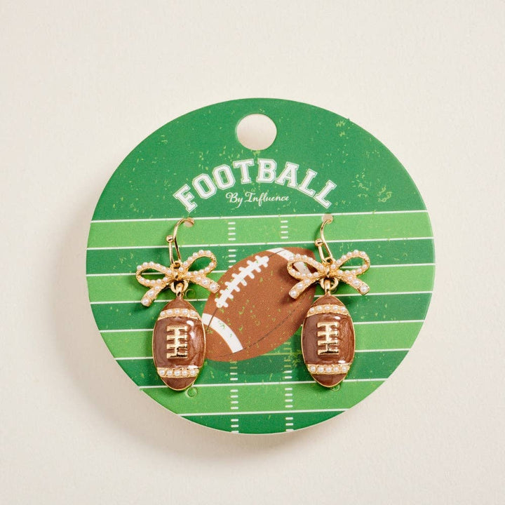 Accessories, Earrings - 1.5 Inch Pearlized Football Pave Pearl Bow Hook Earrings - - Cultured Cloths Apparel