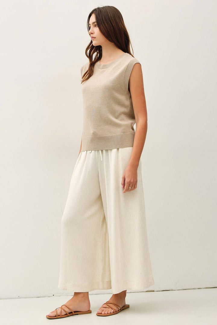 Pants - LINEN BLEND CROPPED PALAZZO PANTS - - Cultured Cloths Apparel