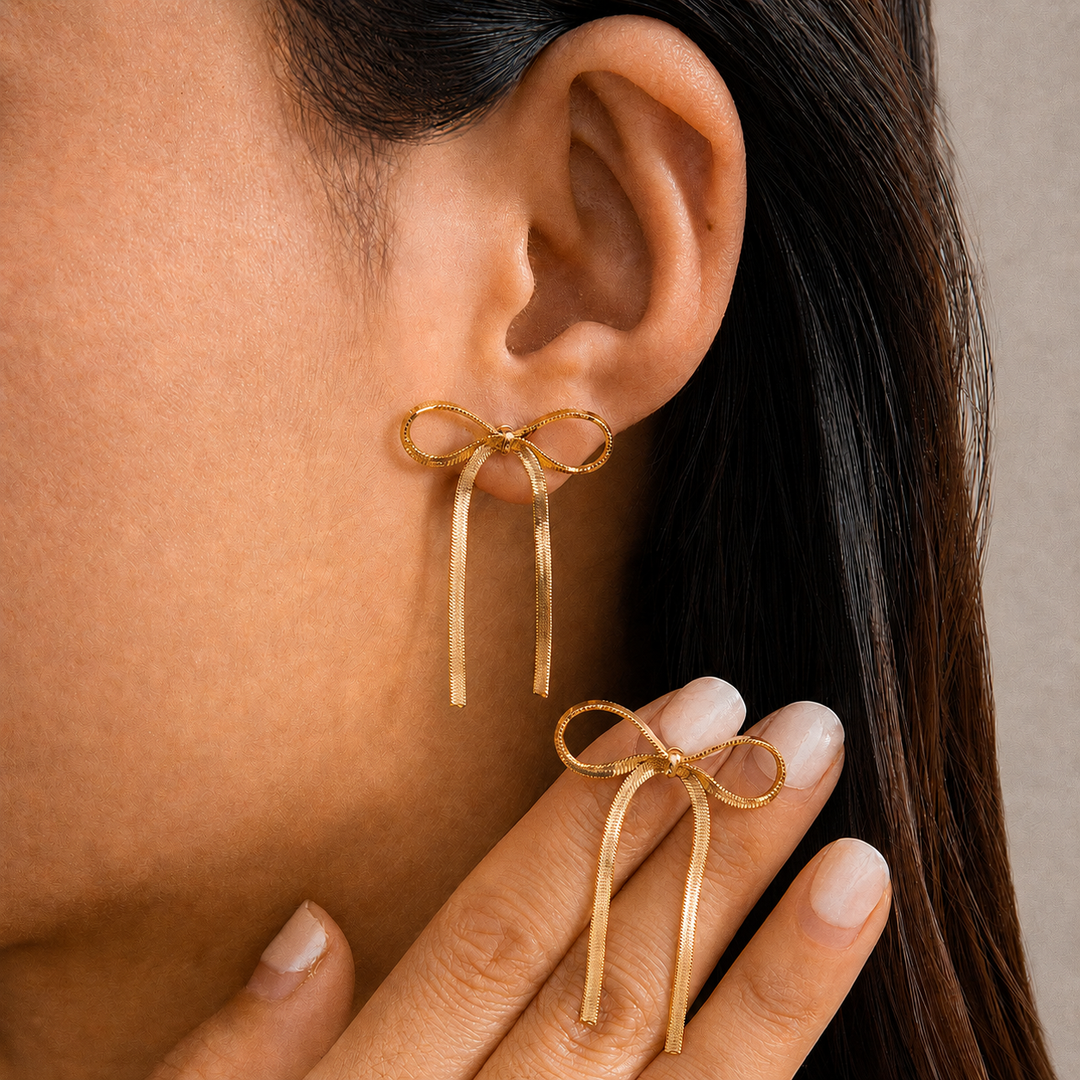 Accessories, Earrings - FESTIVAL BOW SNAKE CHAIN EARRINGS | 40E293 - - Cultured Cloths Apparel