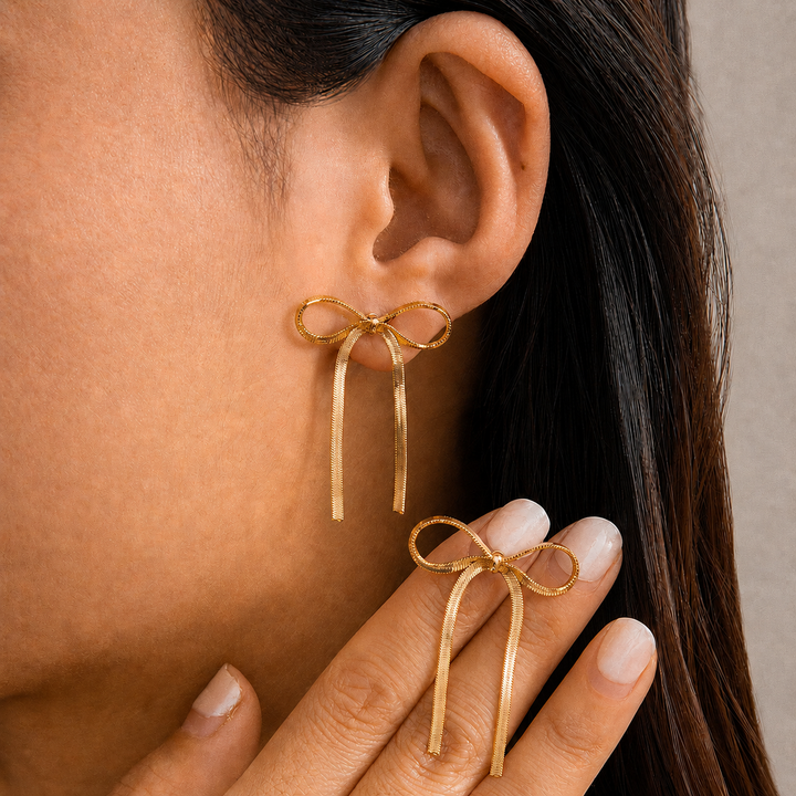 Accessories, Earrings - FESTIVAL BOW SNAKE CHAIN EARRINGS | 40E293 - - Cultured Cloths Apparel