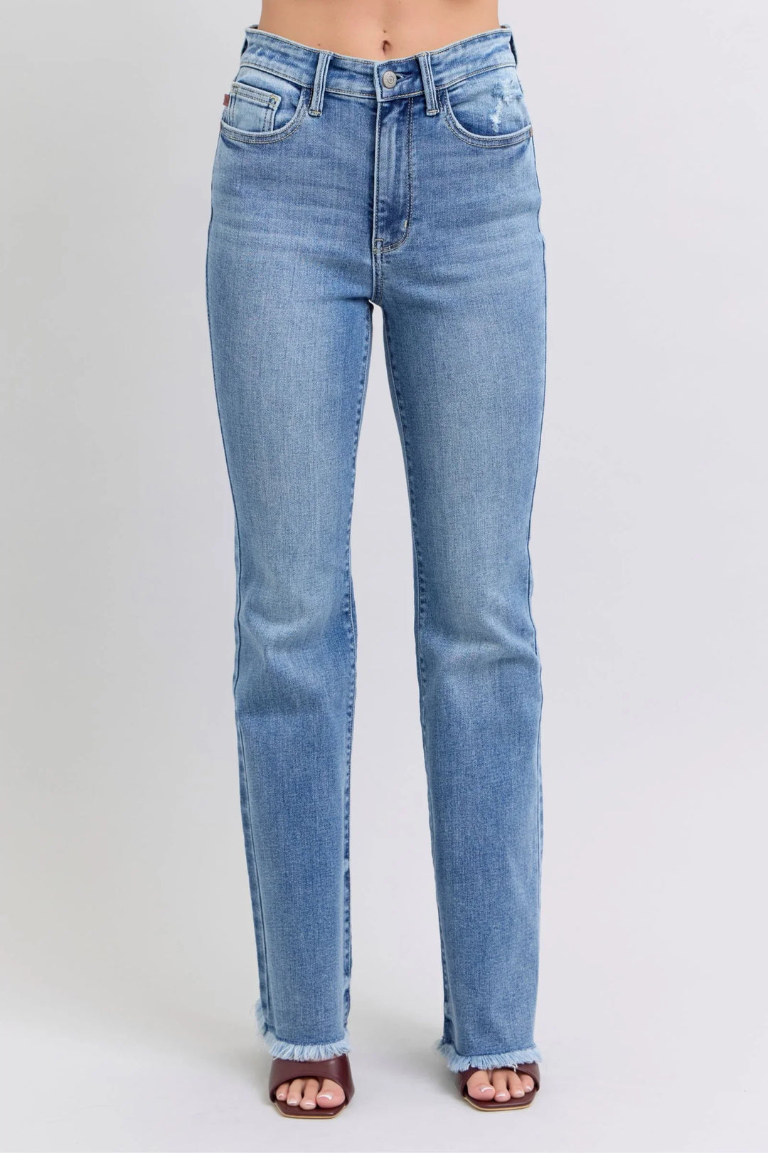 Denim - Judy Blue Full Size Raw Hem High Rise Bootcut Jeans - Medium - Cultured Cloths Apparel