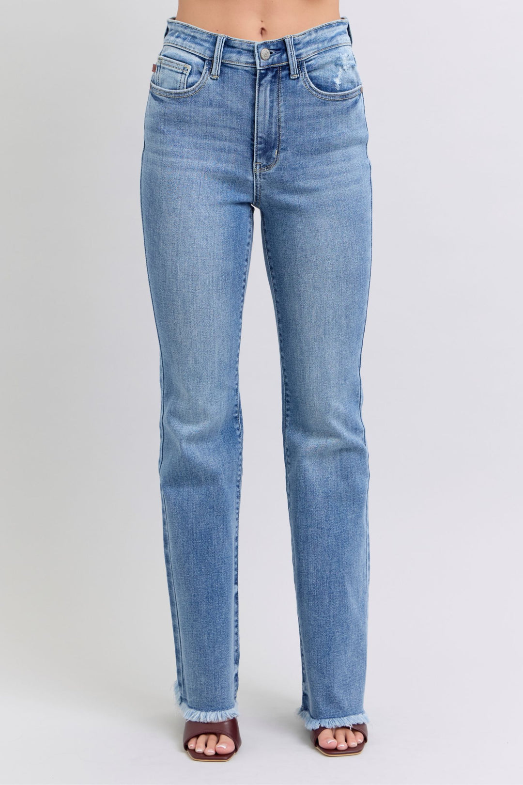 Denim - Judy Blue Full Size Raw Hem High Rise Bootcut Jeans - Medium - Cultured Cloths Apparel