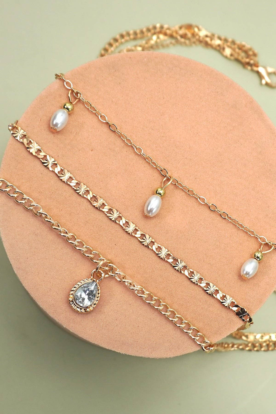 Accessories, Necklaces - MULTI LAYER STONE CHAIN TEARDROP CHARM NECKLACE | 40NK9637 - - Cultured Cloths Apparel