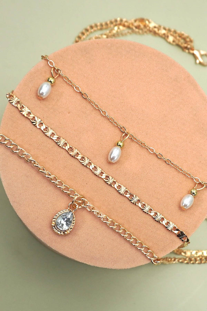 Accessories, Necklaces - MULTI LAYER STONE CHAIN TEARDROP CHARM NECKLACE | 40NK9637 - - Cultured Cloths Apparel