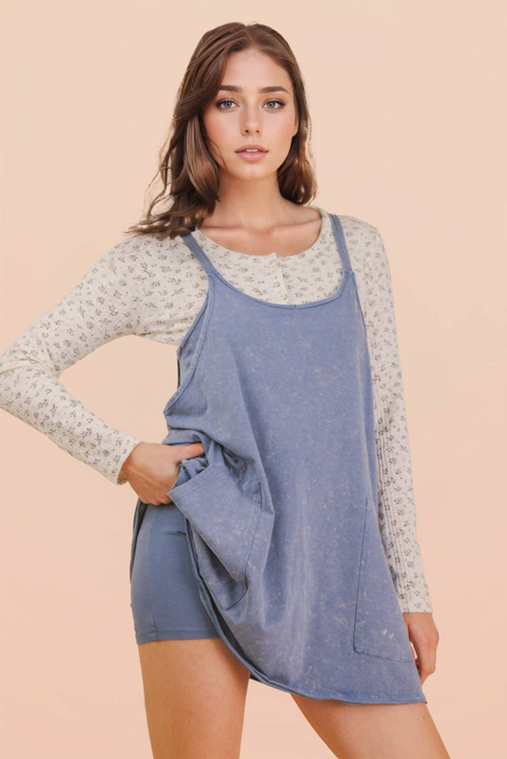 Dresses - Mineral Washed Knit Mini Dress with Shorts Inside - - Cultured Cloths Apparel