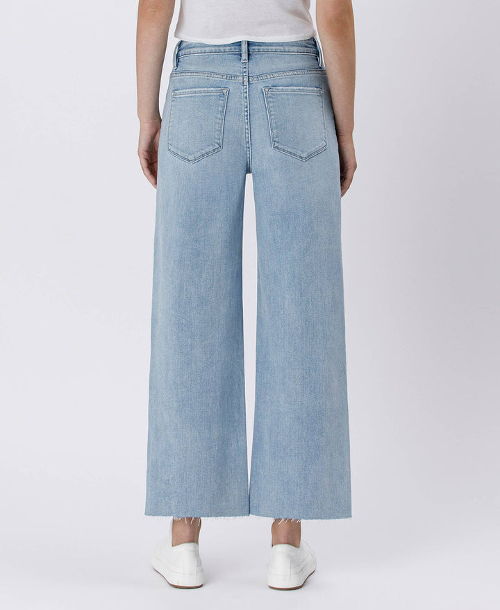 Denim - HIGH RISE LIGHT WASH RAW HEM WIDE LEG JEANS - - Cultured Cloths Apparel