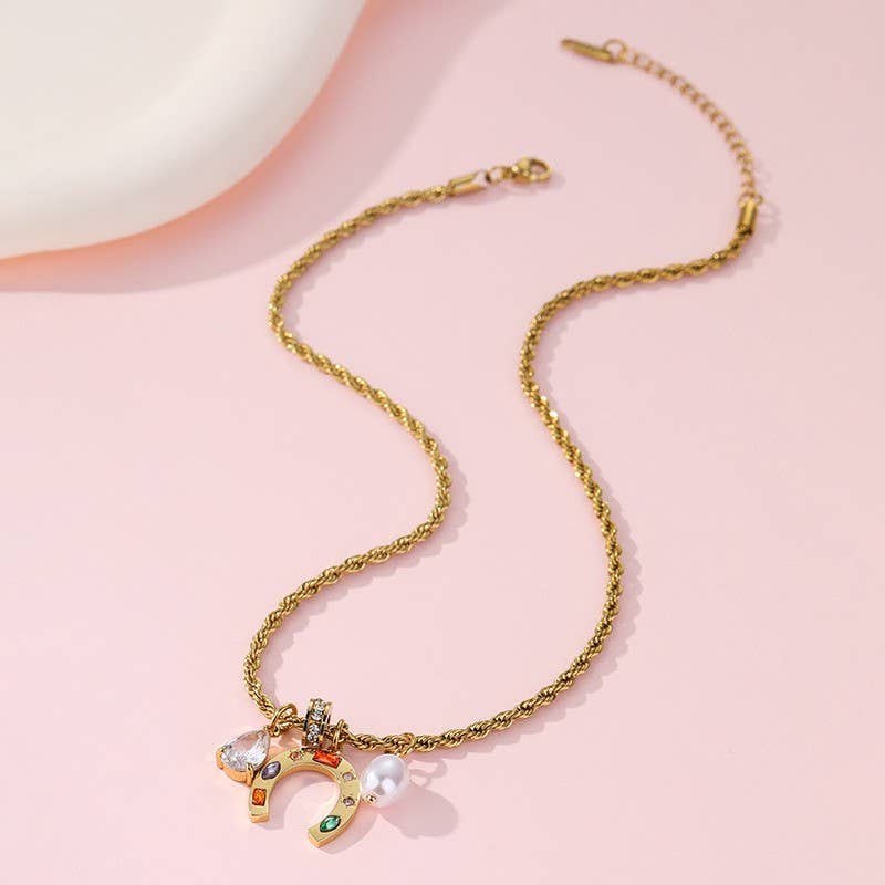 Accessories, Necklaces - STAINLESS STEEL TARNISH FREE CHARM NECKLACE | 40NK9710 - - Cultured Cloths Apparel
