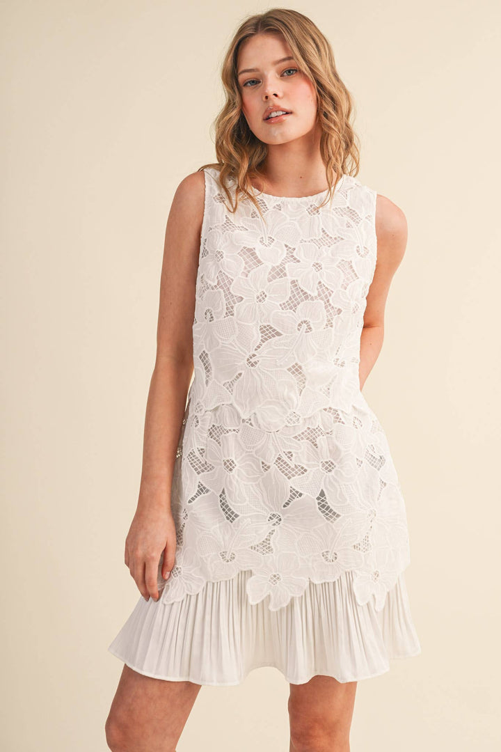 Dresses - TIERED FLORAL LACE FLOUNCE HEM MINI DRESS - - Cultured Cloths Apparel