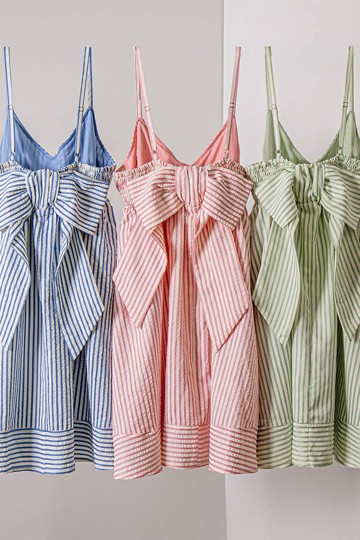 Women's Dresses - Stripe Bow Babydoll Sundress - - Cultured Cloths Apparel