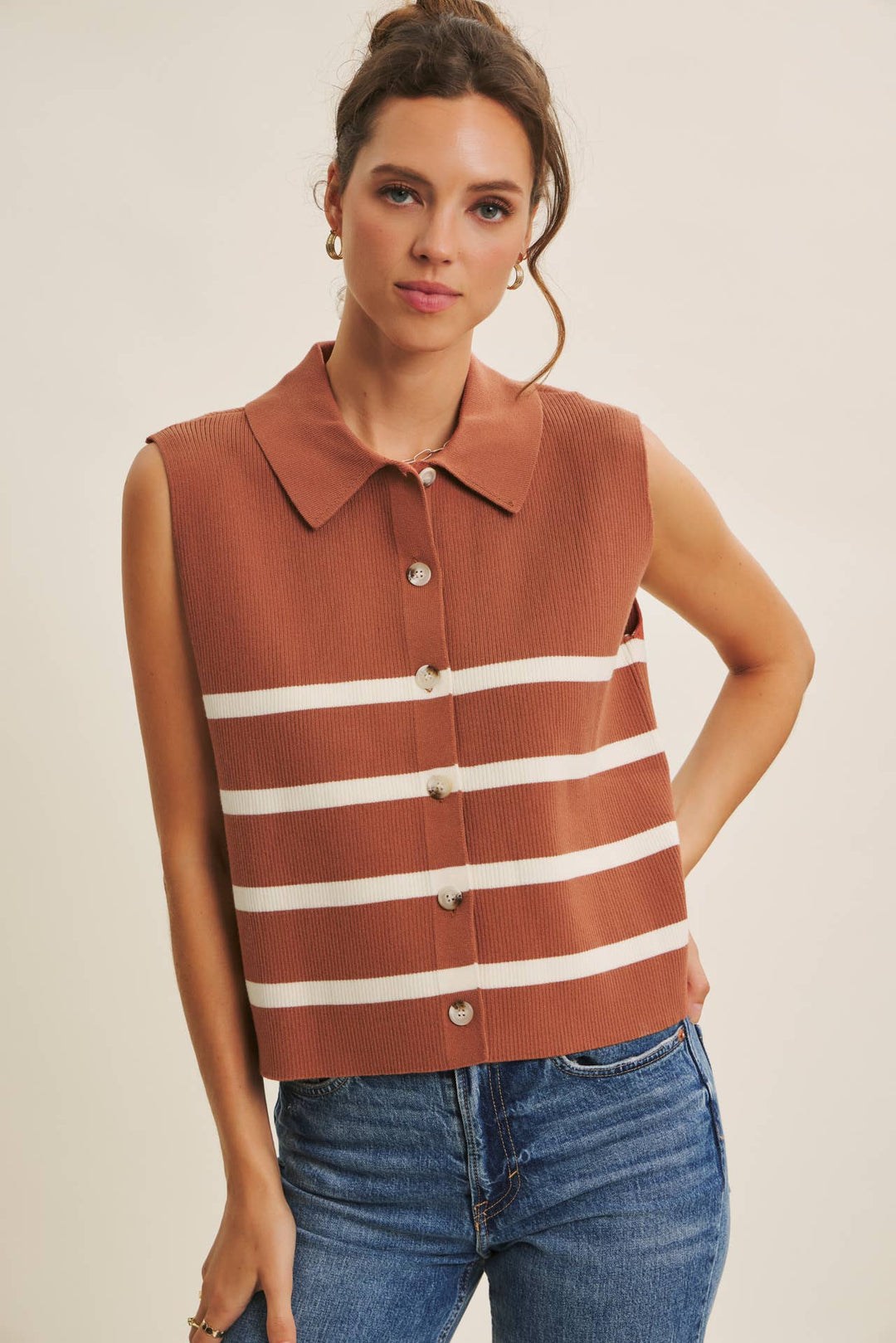 Women's Short Sleeve - ALL SEASON LAYERING VISCOSE RIB BUTTON-DOWN SWEATER VEST - - Cultured Cloths Apparel