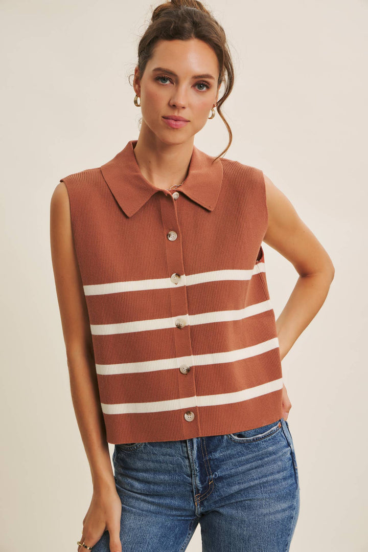 Women's Short Sleeve - ALL SEASON LAYERING VISCOSE RIB BUTTON-DOWN SWEATER VEST - - Cultured Cloths Apparel