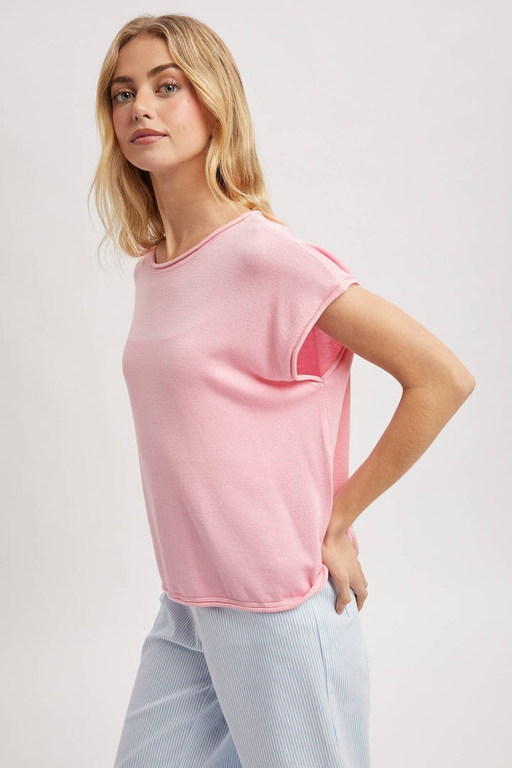 Women's Short Sleeve - ROLLED HEM KNIT SWEATER - - Cultured Cloths Apparel