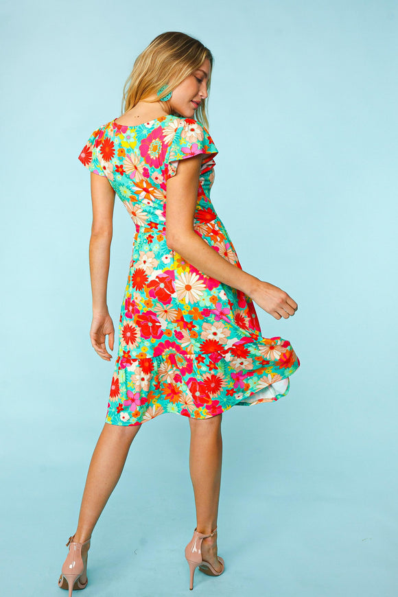 Women's Dresses - Haptics Floral Square Neck Short Sleeve Dress -  - Cultured Cloths Apparel