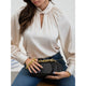 Women's Long Sleeve - Twist Keyhole Mock Neck Woven Top -  - Cultured Cloths Apparel