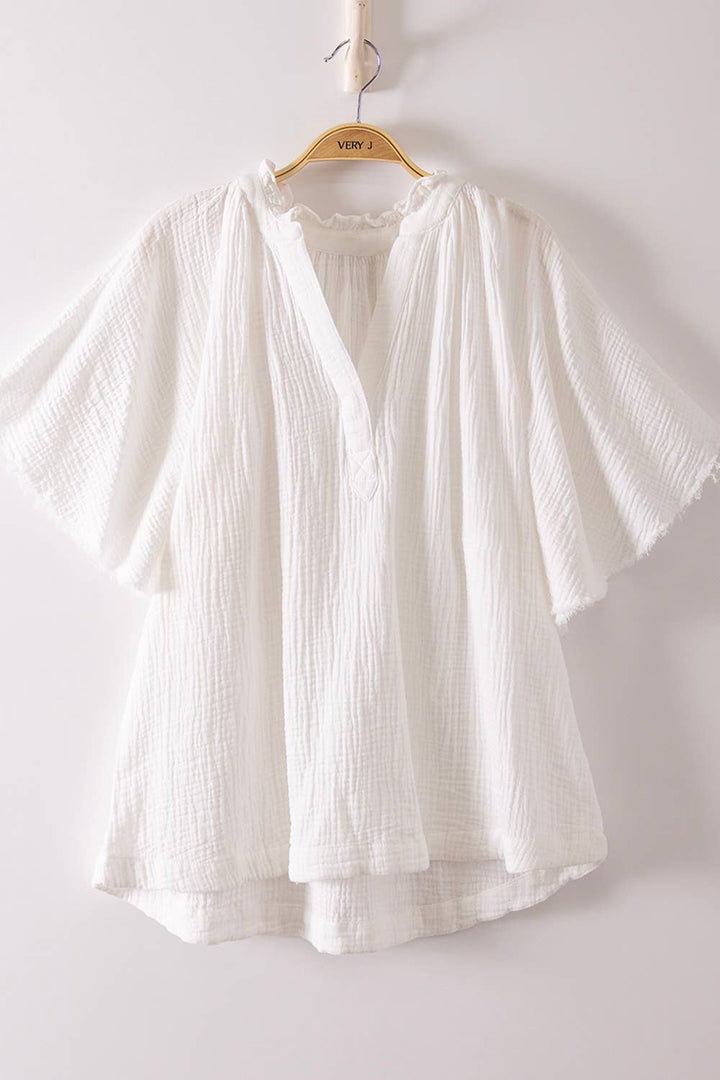 Mineral Washed Gauze Blouse Top