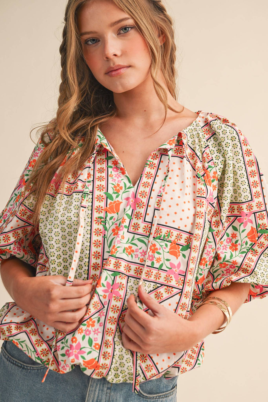 - FLORAL PRINT BUBBLE TOP - - Cultured Cloths Apparel