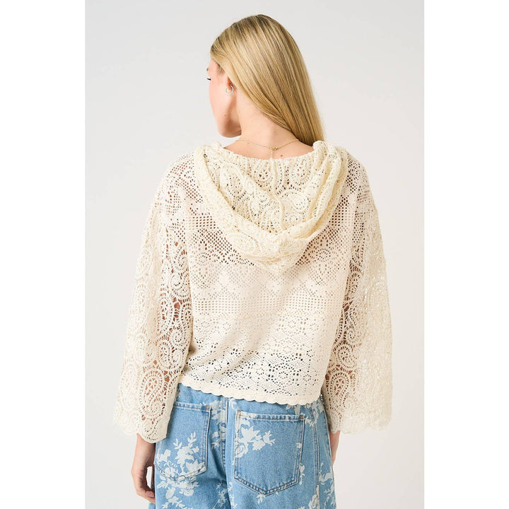 Women's Long Sleeve - CROCHET LACE BOHO LONG SLEEVE HOODIE TOP - - Cultured Cloths Apparel
