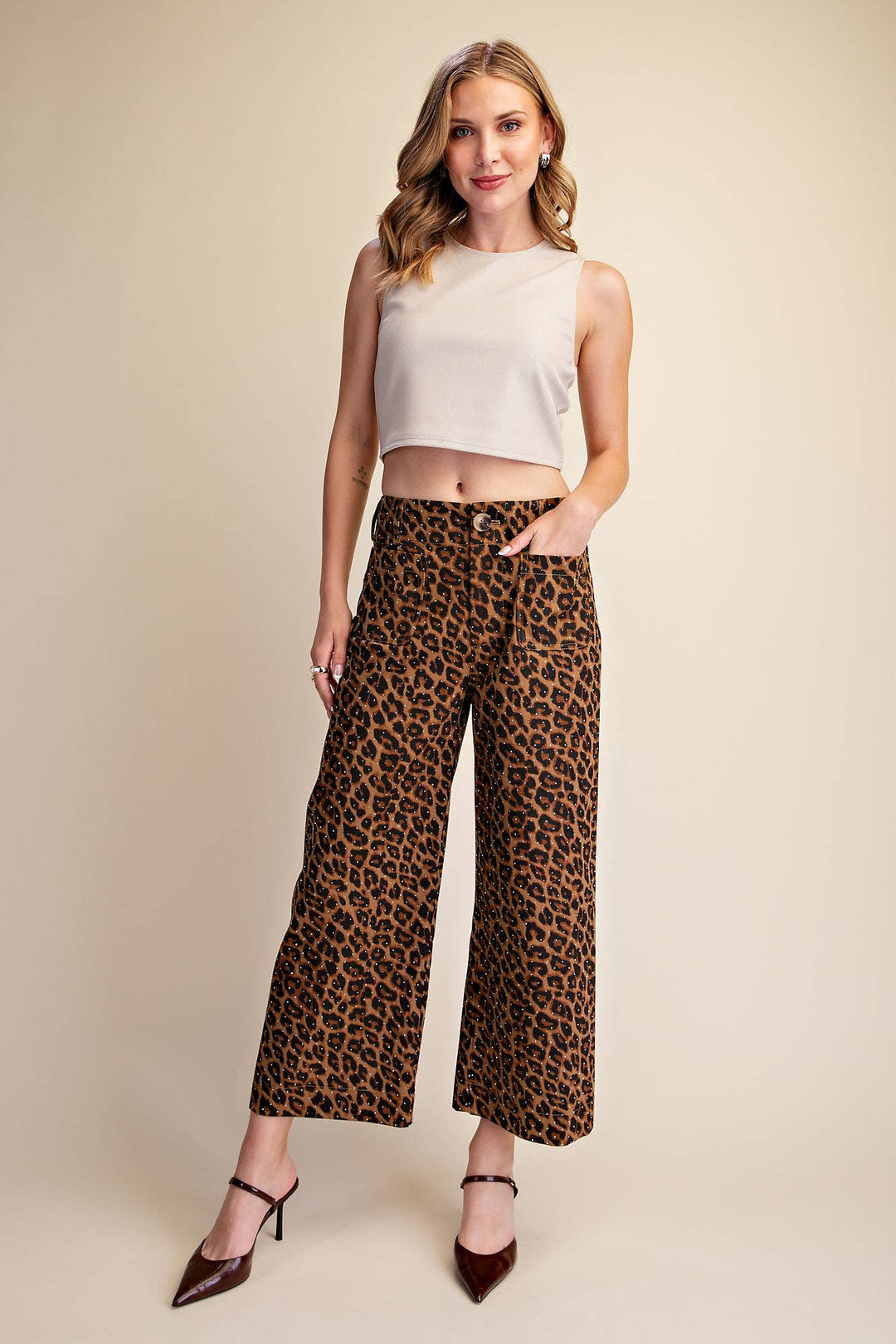 Leopard Colette Cropped Rhinestone Pants