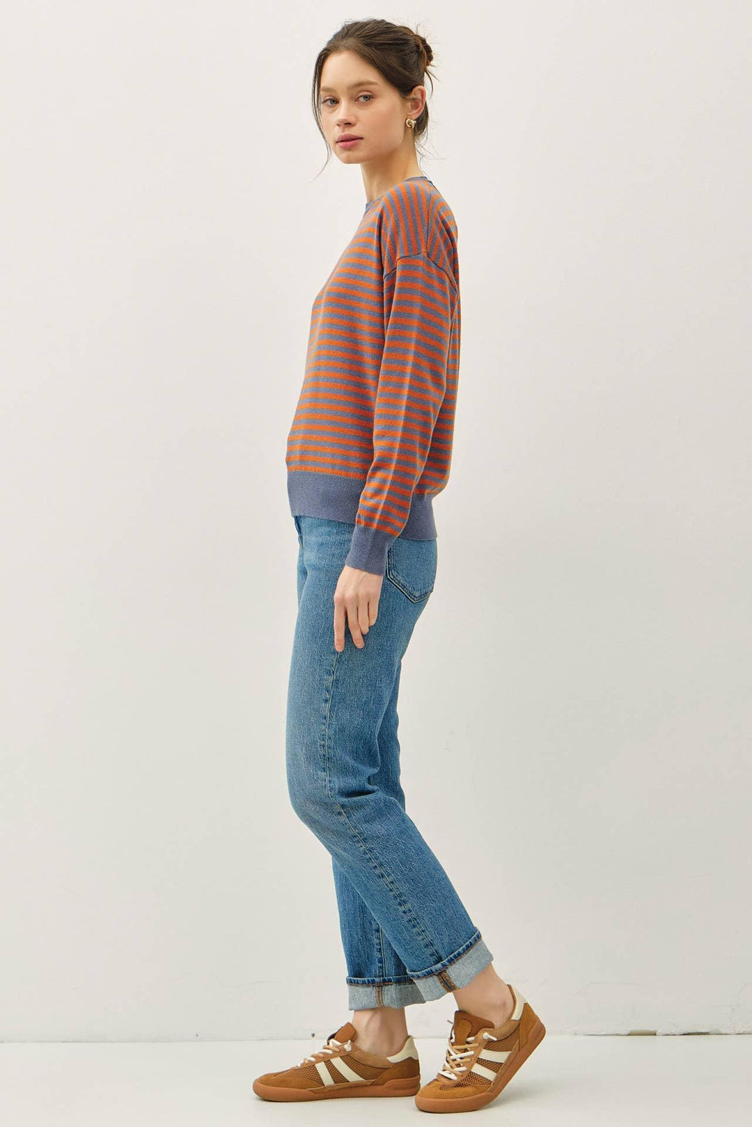 WOOL BLENDED STRIPED SWEATER TOP