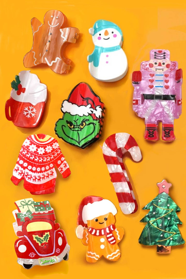 Accessories, Hair - CHRISTMAS TREE SANTA SNOWMAN HAIR CLAW CLIPS | 40H939 - - Cultured Cloths Apparel