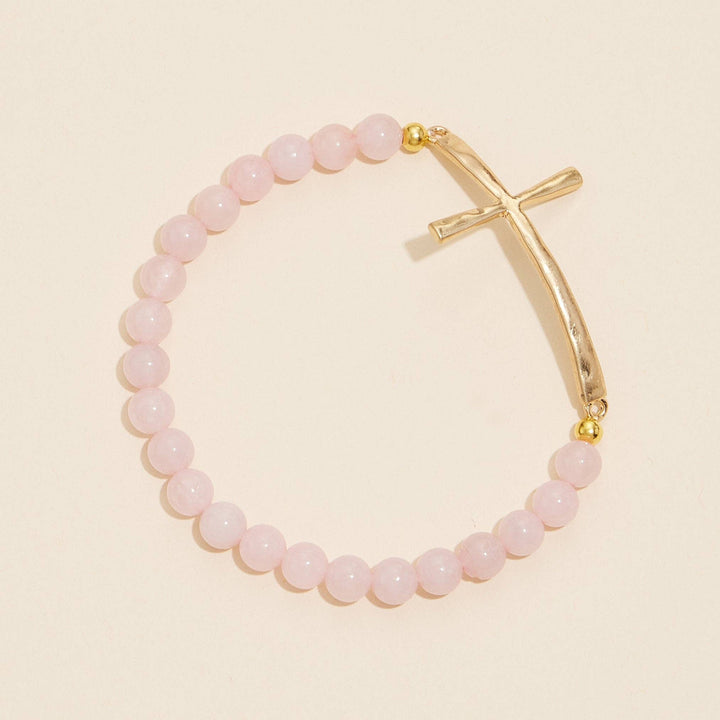 Accessories, Bracelets - Natural Stone Cross Stretch Bracelet - - Cultured Cloths Apparel