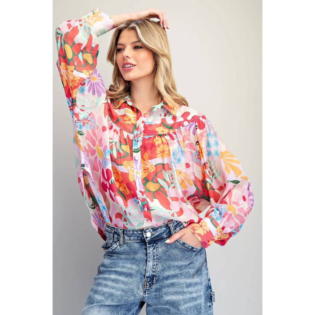 Blue Floral Print Blouse