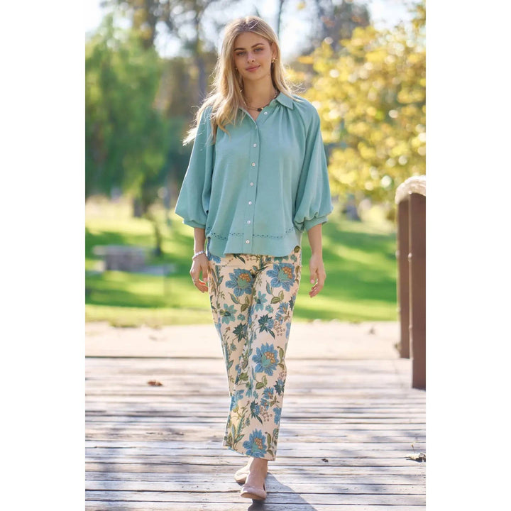 Pants - Floral Ankle Cropped Pants - - Cultured Cloths Apparel