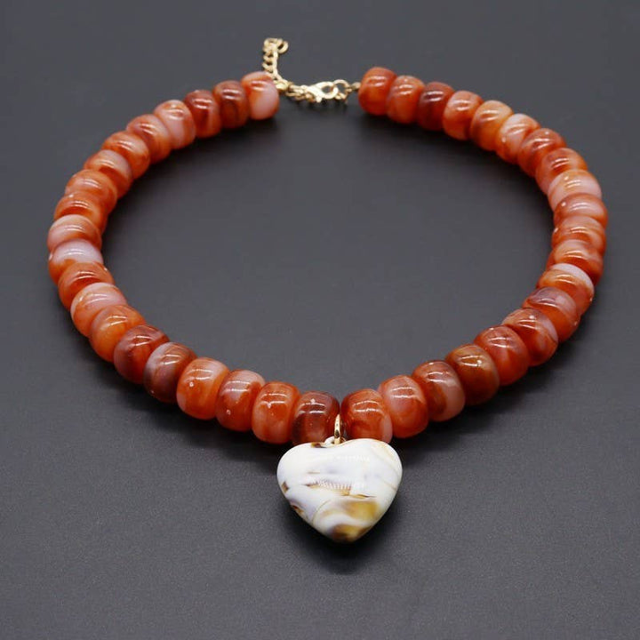 Accessories, Necklaces - Heart Pendant Resin Beaded Necklaces | 40NK9701 - - Cultured Cloths Apparel