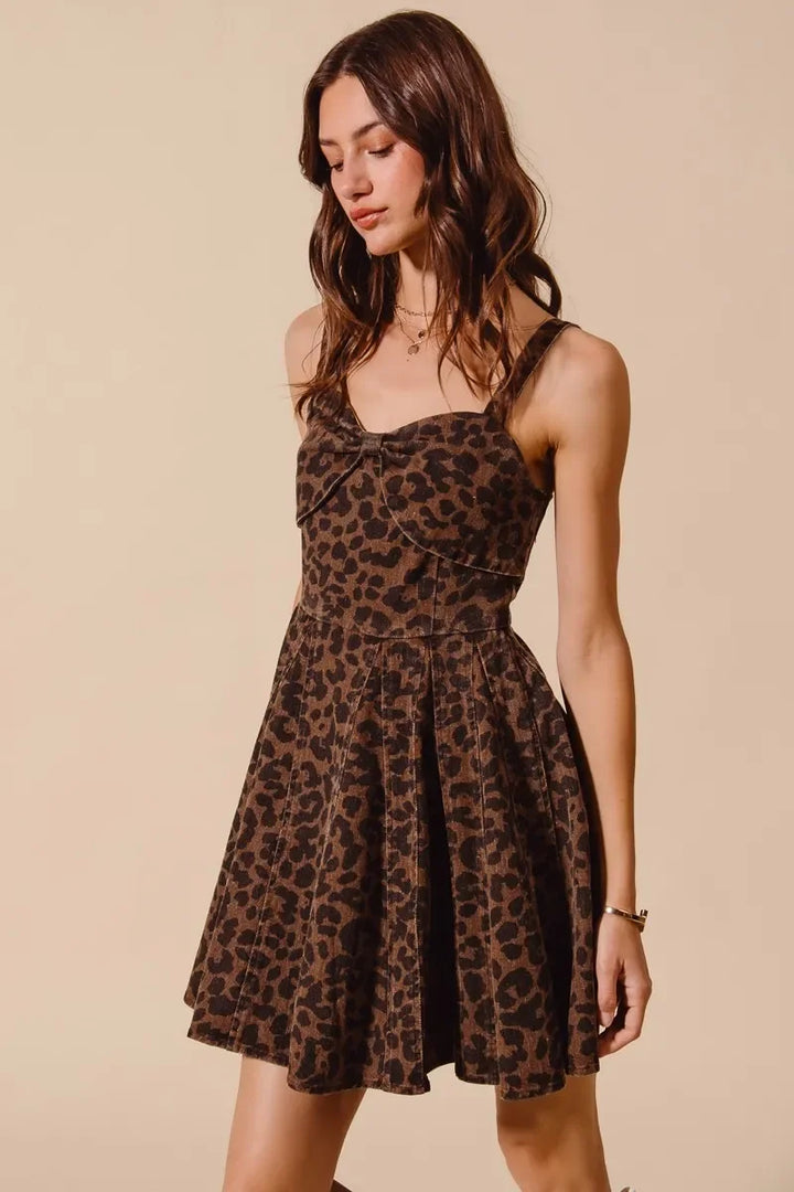 Women's Dresses - SO ME Mineral Washed Leopard Flare Cami Dress - - Cultured Cloths Apparel