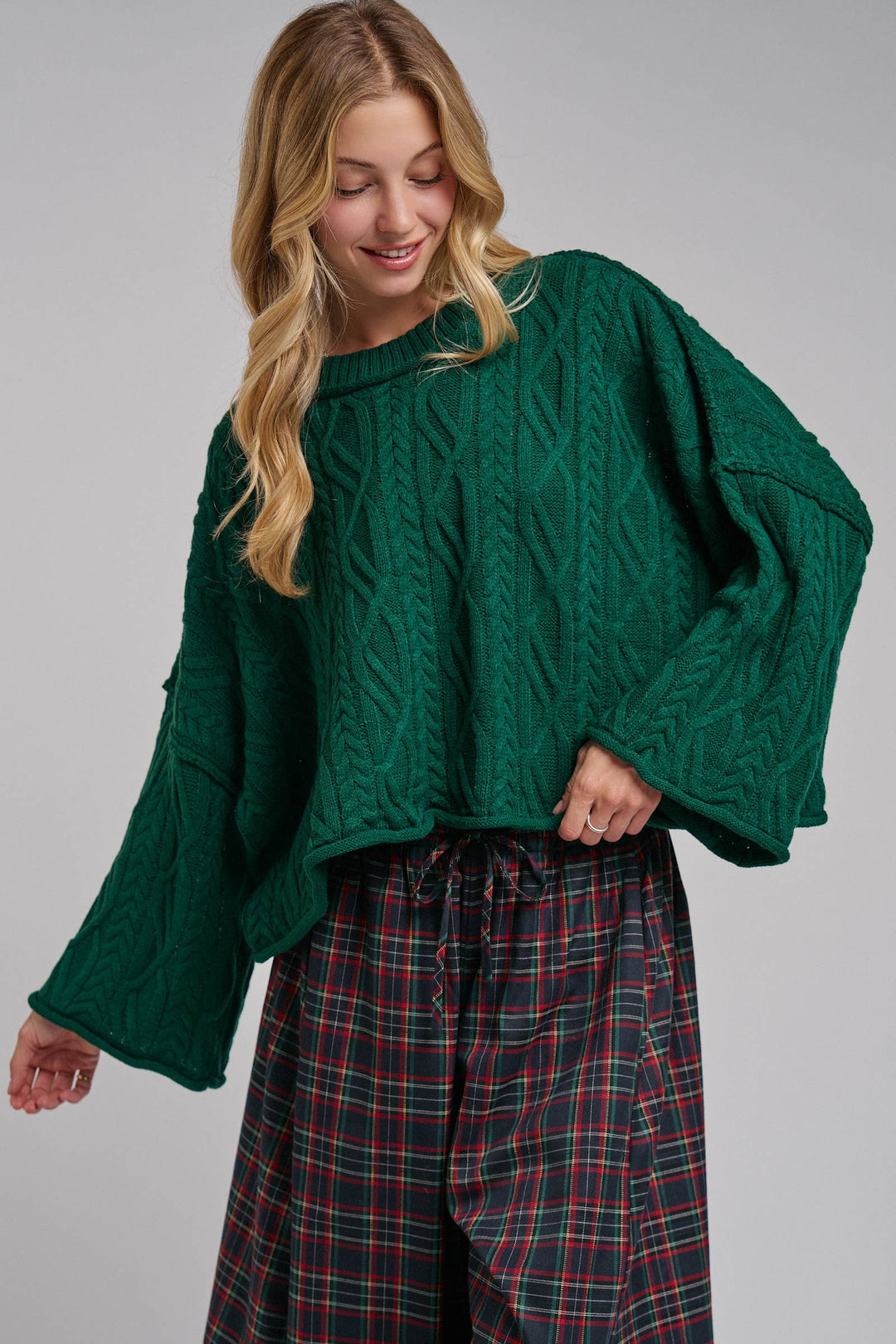 OVERSIZED CABLE KNIT CASUAL BOHO FALL SWEATERTOP