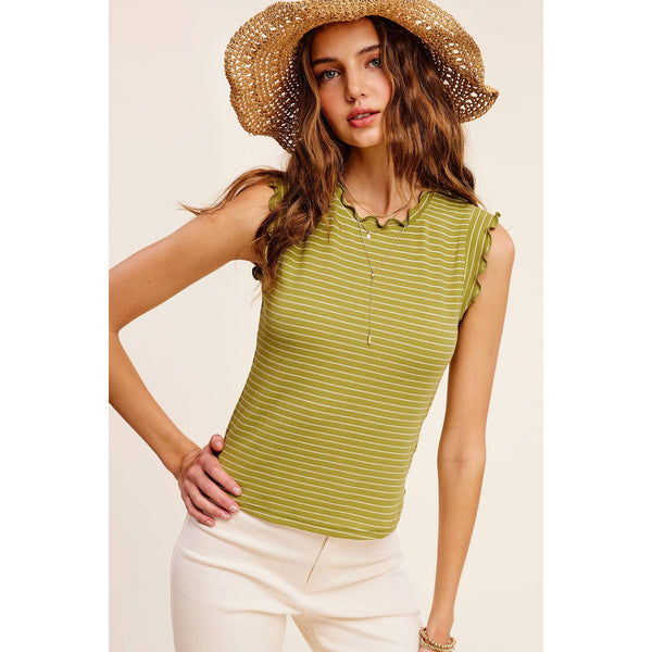 Women's Sleeveless - Brushed Stripe Ruffle Sleeve Spring Summer Top -  - Cultured Cloths Apparel