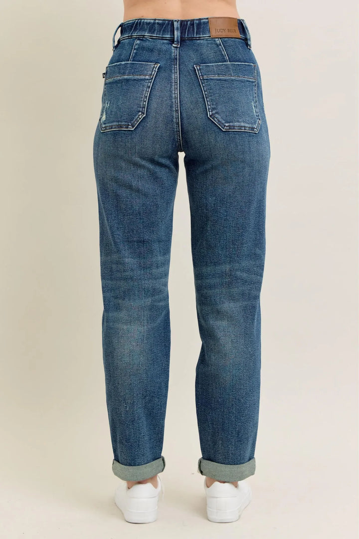 Denim - Judy Blue Full Size HW Vintage Wash Jeans w/ Drawstring Plus Size - - Cultured Cloths Apparel