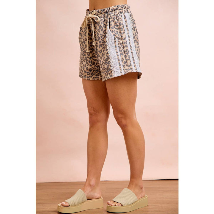 Pants - LEOPARD TERRY SIDE DRAWSTRING SHORTS WITH SIDE POCKET - - Cultured Cloths Apparel