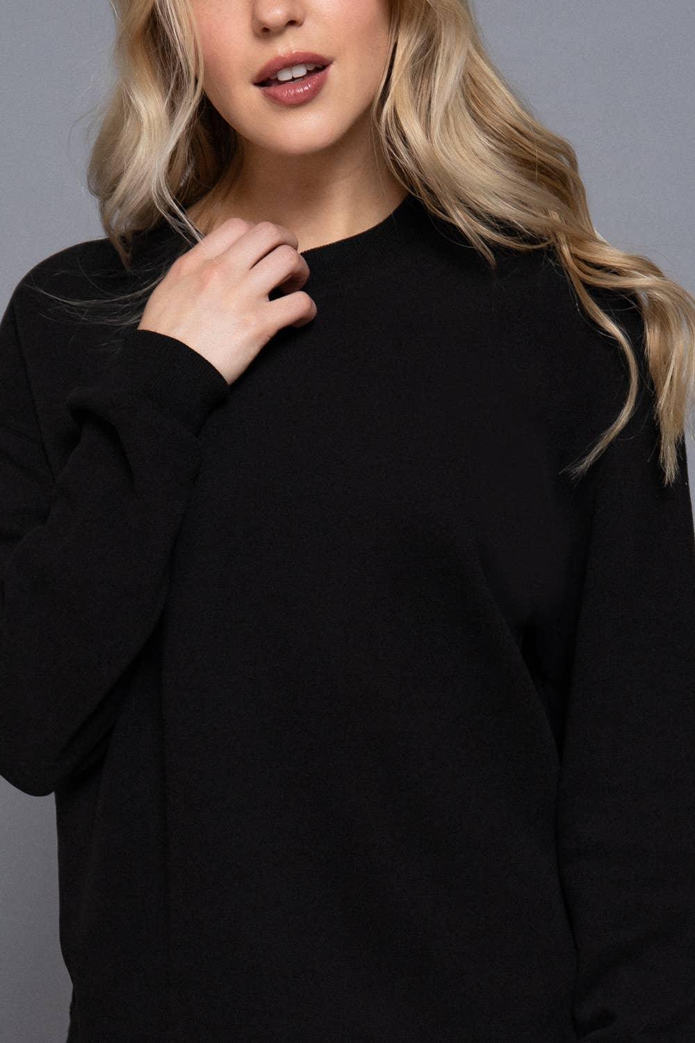 Women's Sweaters - Long Sleeve Round Neck Soft Knit Top - black - Cultured Cloths Apparel