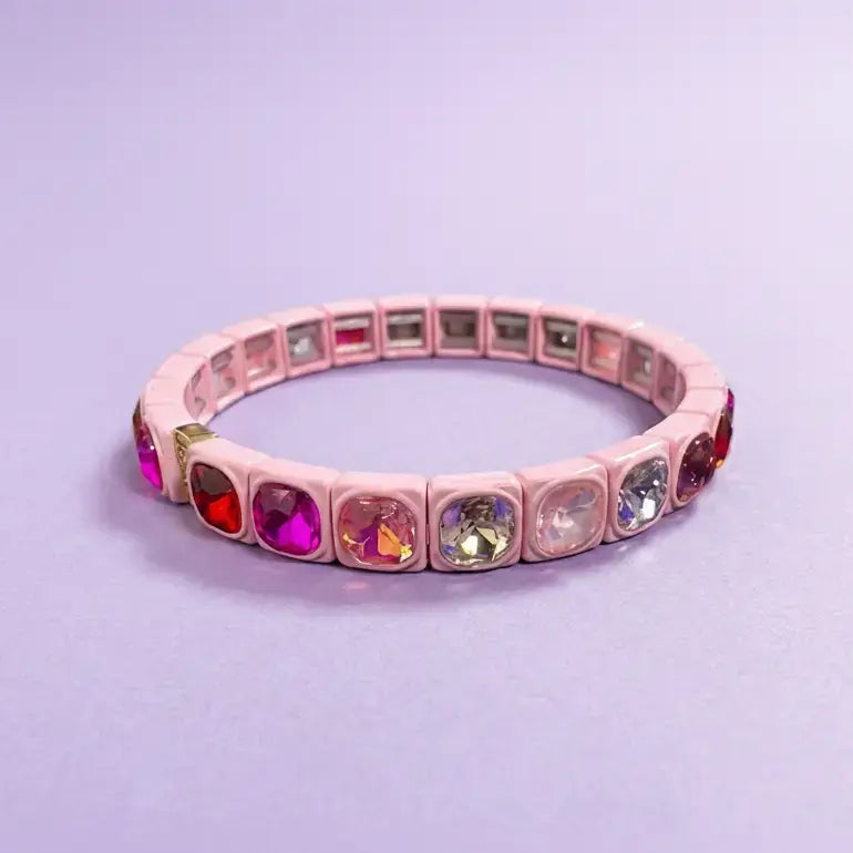 Accessories, Bracelets - Enamel Stretch Bracelet - Small Gems - Zoe - Assorted Colors - Pink - Cultured Cloths Apparel