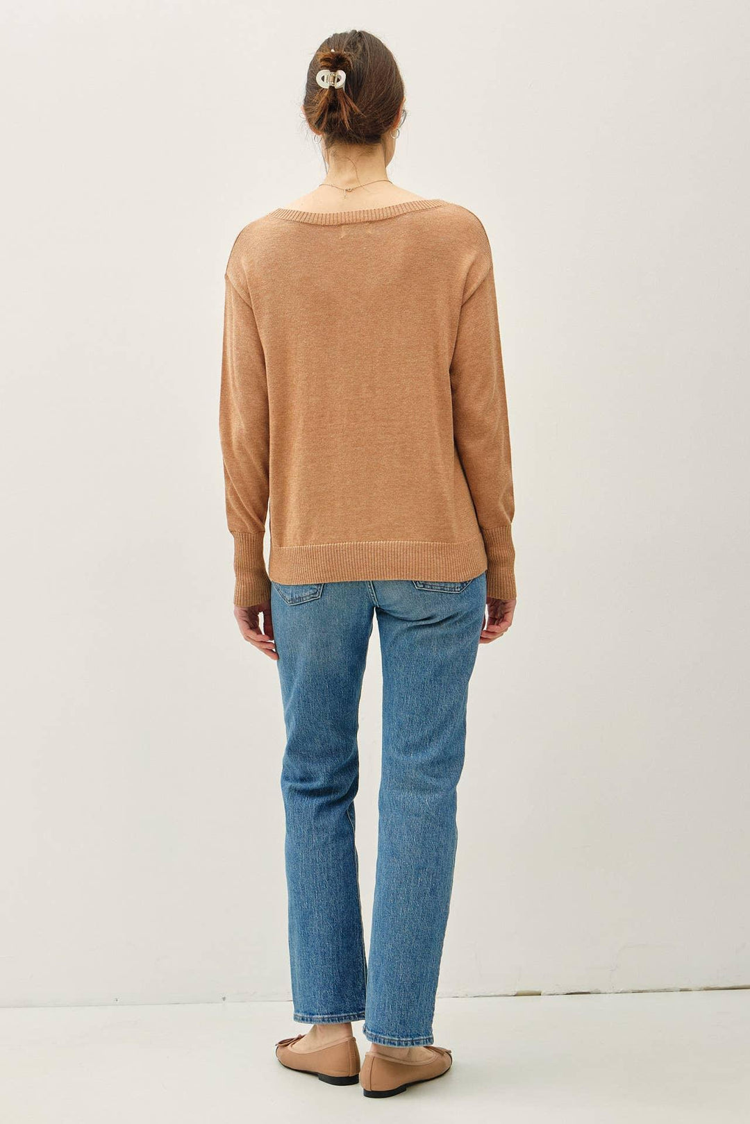 WOOL BLENDED ULTRA SOFT BOAT NECK BASIC SWEATER