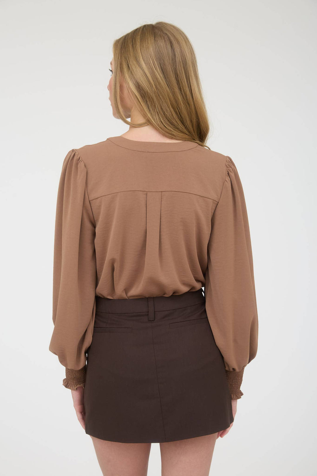 NECKTIE LONG SLEEVE WITH SMOCKED CUFF TOP