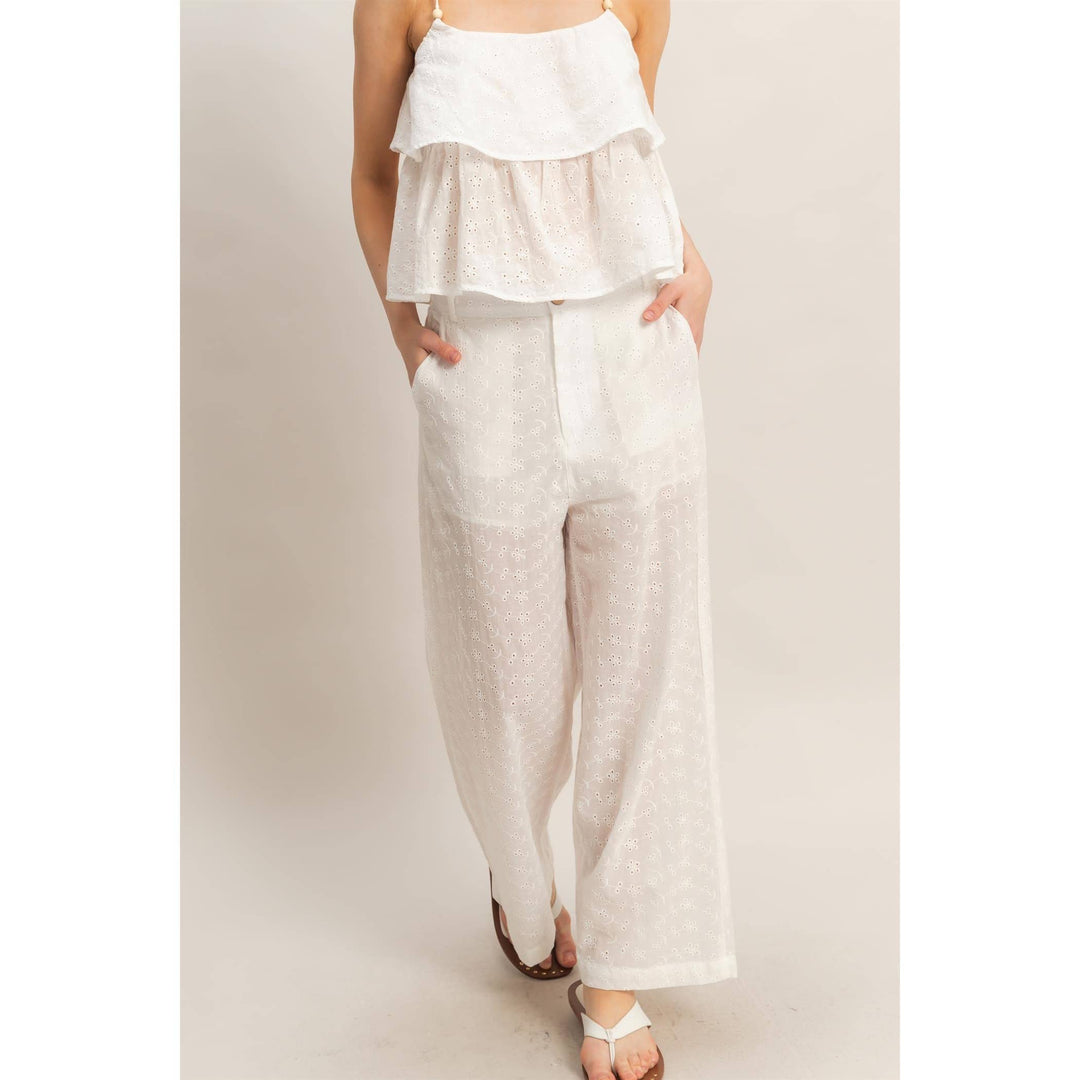 Olive Floral Eyelet Pants