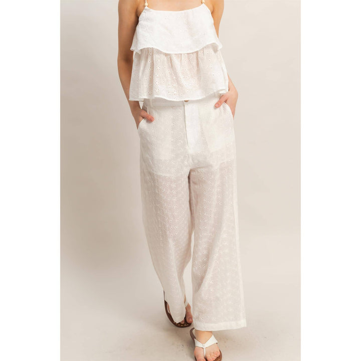 Olive Floral Eyelet Pants