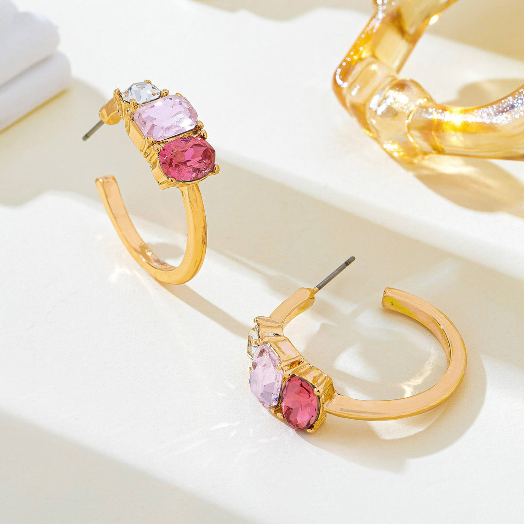 Accessories, Earrings - Rosy Gradient Crystal Hoop Earrings | 80E62449 - - Cultured Cloths Apparel