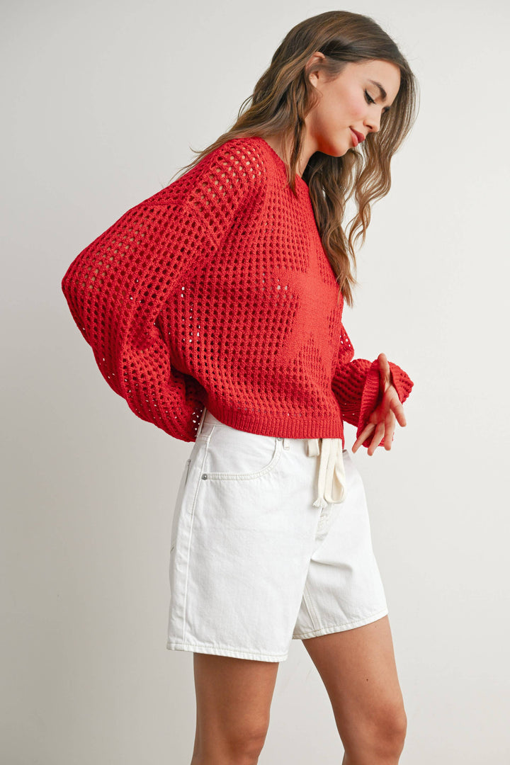 Star Crew Neck Crochet Sweater