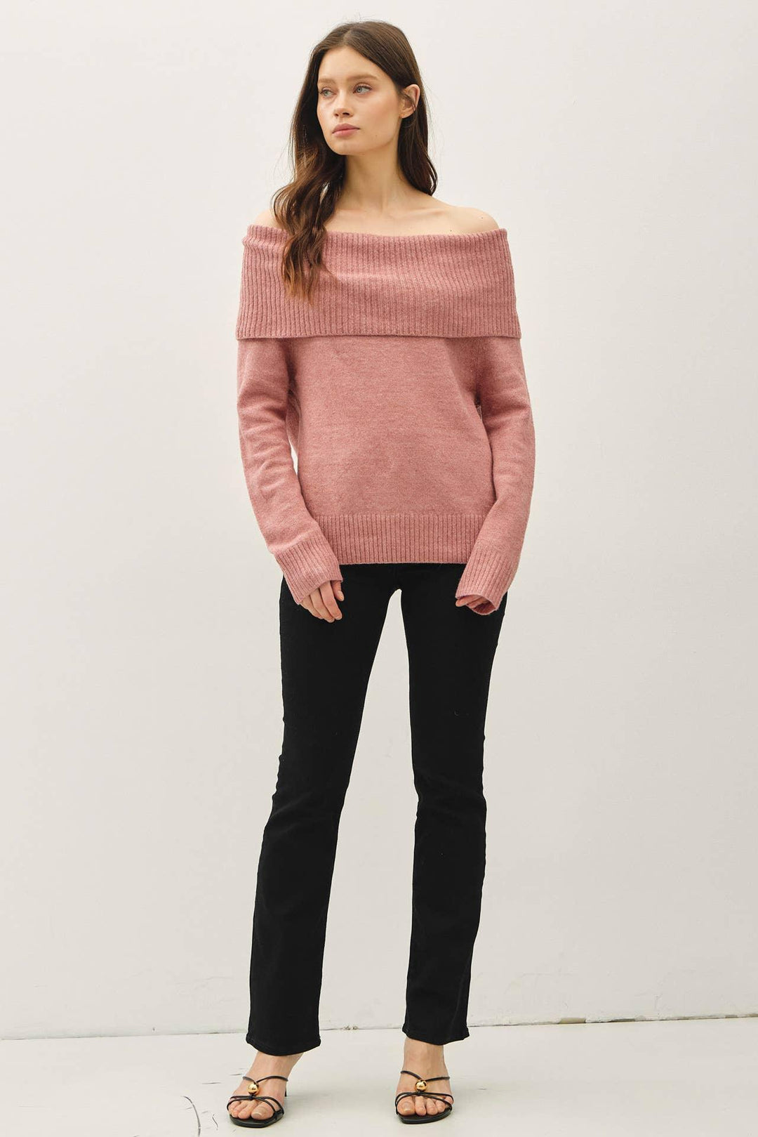 ROLL OVER OFF THE SHOULDER WOOL BLEND SWEATER