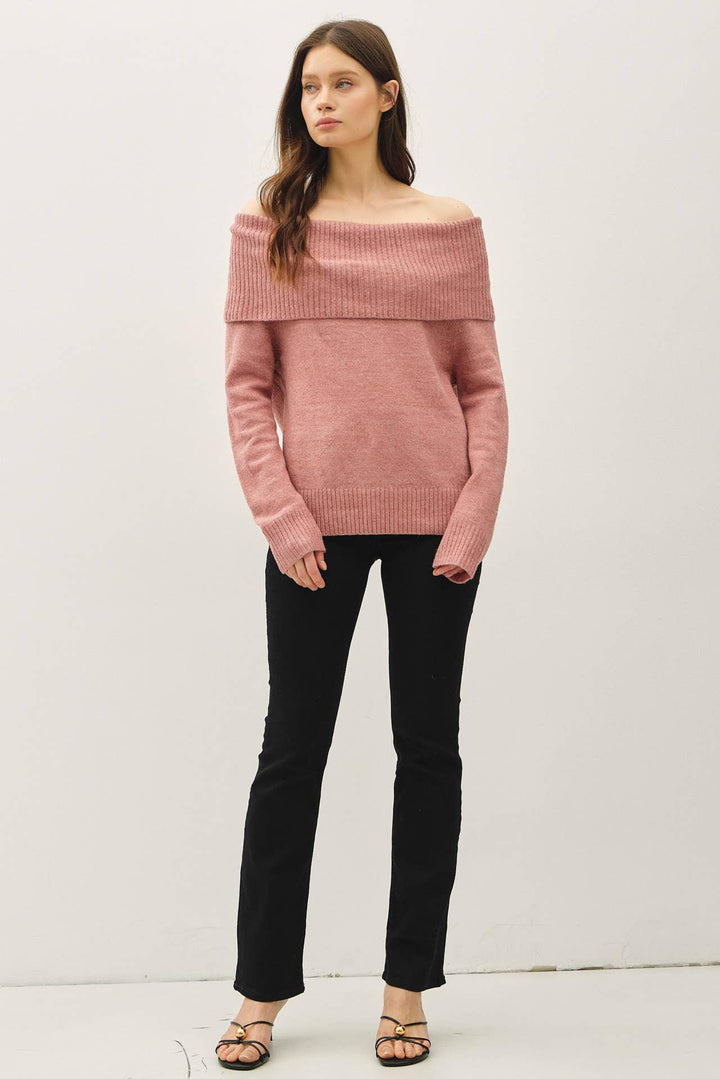 ROLL OVER OFF THE SHOULDER WOOL BLEND SWEATER