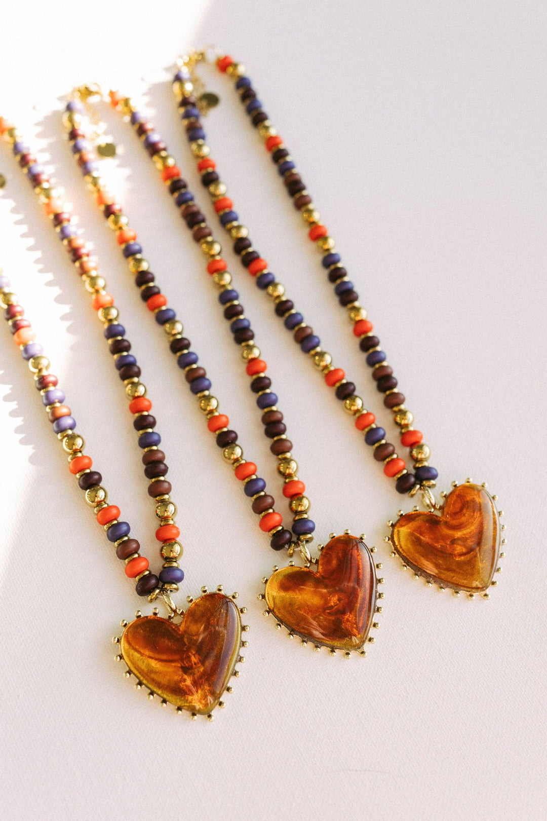 Accessories, Necklaces - Amber Beaded Heart Necklace - - Cultured Cloths Apparel