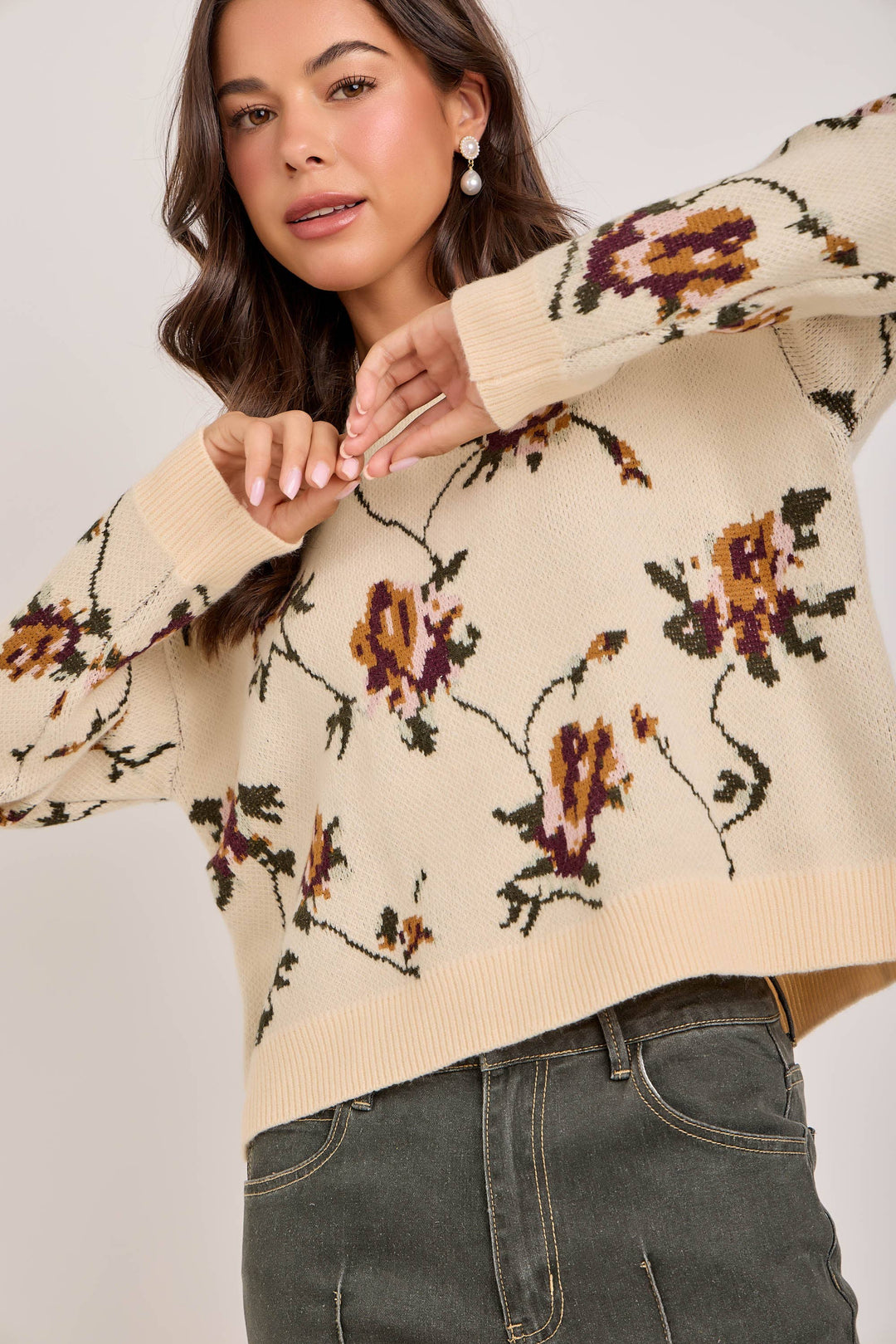 FALL BOTANICAL HEIRLOOM FLORAL SWEATER TOP