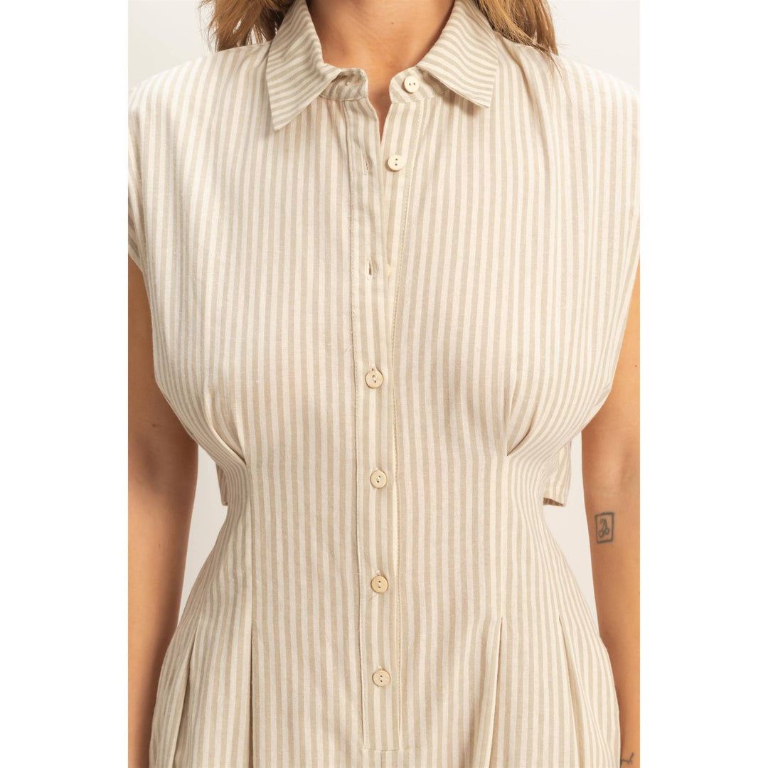 Striped Button Down Jumpsuit