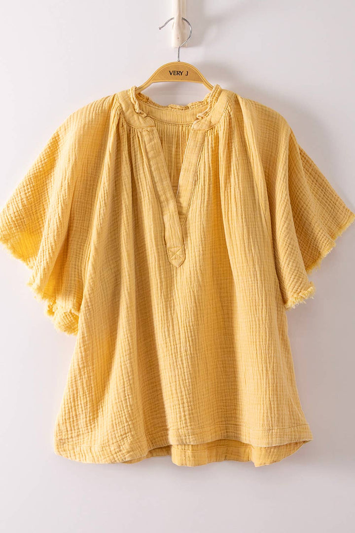 Mineral Washed Gauze Blouse Top