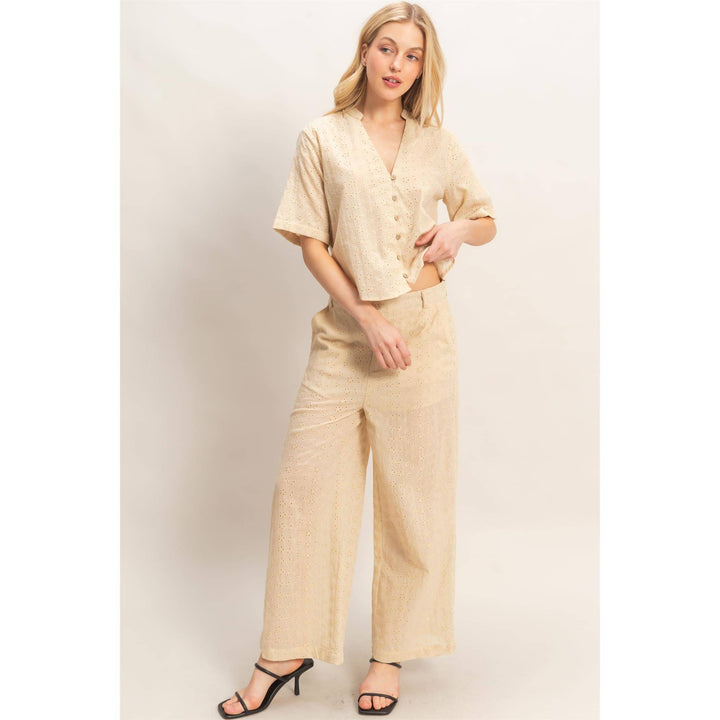 Olive Floral Eyelet Pants