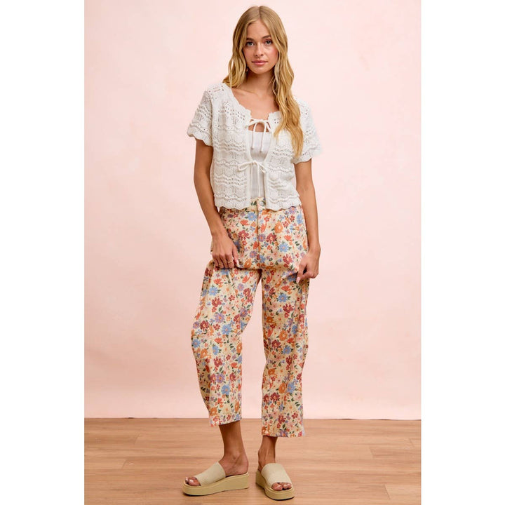 Pants - WASHED FLORAL PRINTED TWILL BARREL PANTS - - Cultured Cloths Apparel