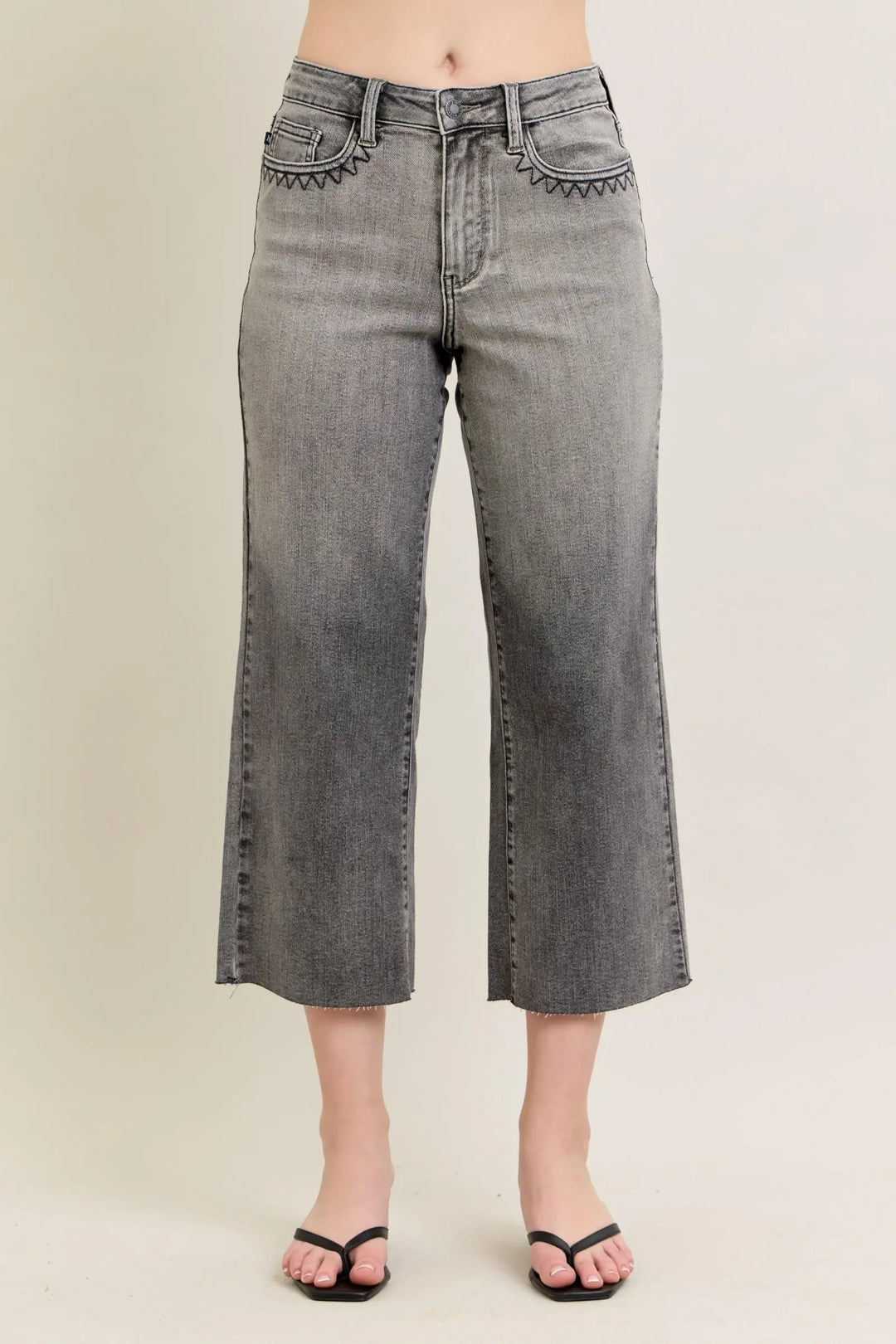 Denim - Judy Blue Full Size Wide Leg Capris Jeans Plus Size - Gray - Cultured Cloths Apparel